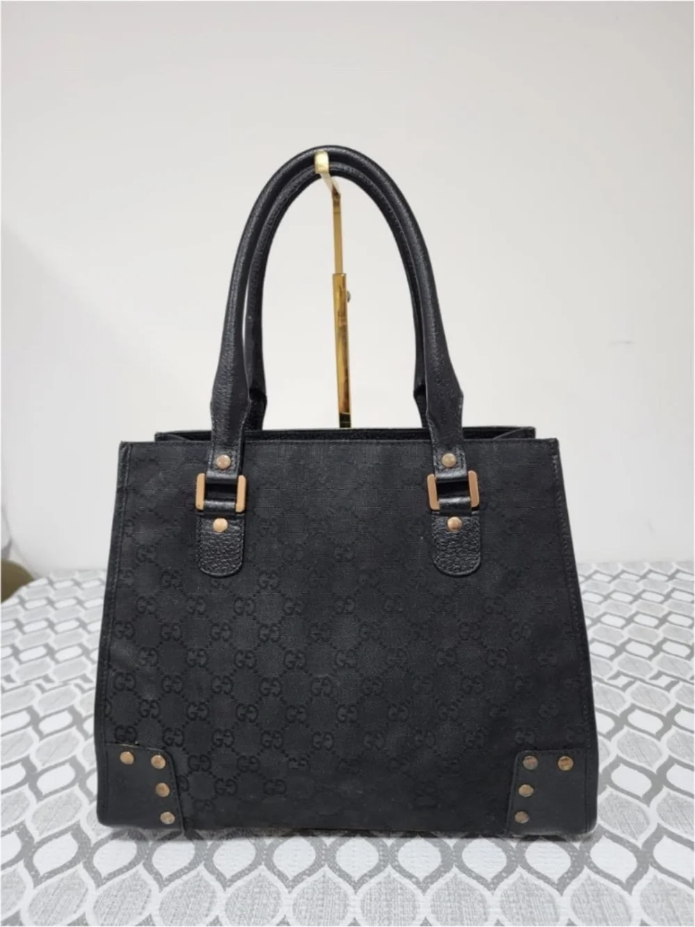 Authentic Gucci GG Canvas Nailhead Tote Black